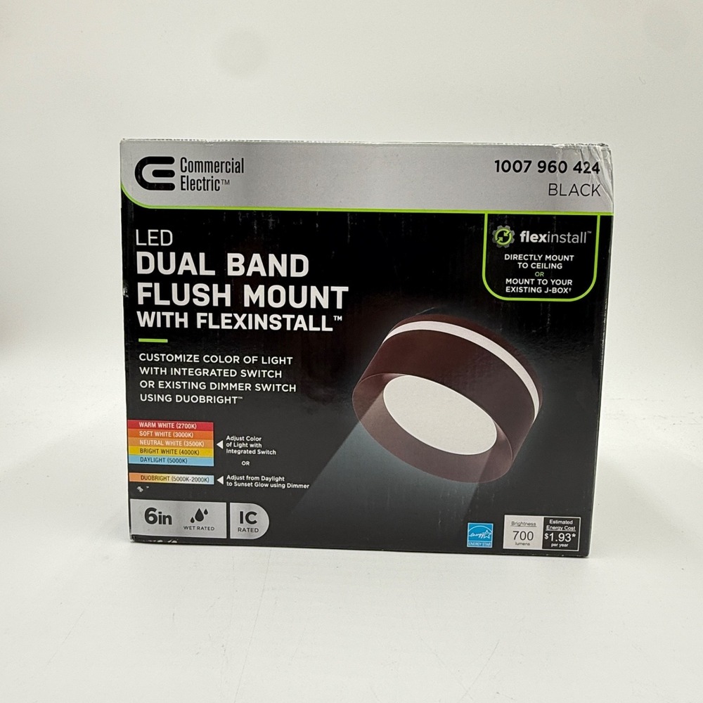 Commercial Electric 6in Black LED Flush Mount Dimmable 2700-5000K 1007960424